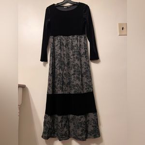 Vintage Edwardian Dark Academia Velvet Maxi Dress XS